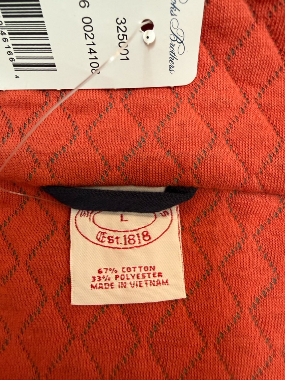 Brooks Brothers Gray Quarter-Zip Pullover with Coral Lining and Navy Trim - Picture 3 of 3